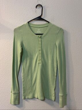 aerie Green Waffle Knit Henley Top